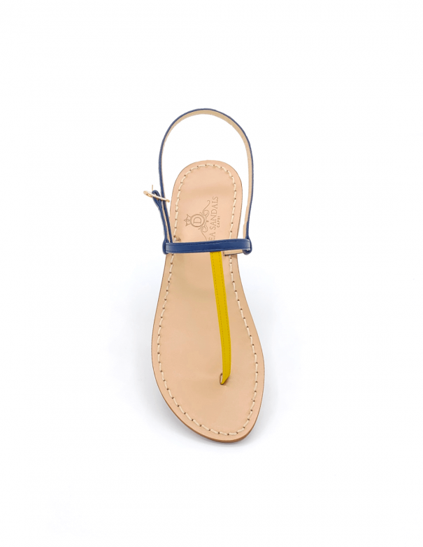Yellow and Blue Leather Capri Sandals