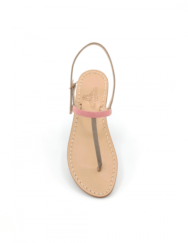 Pink and Taupe Suede Capri Sandals
