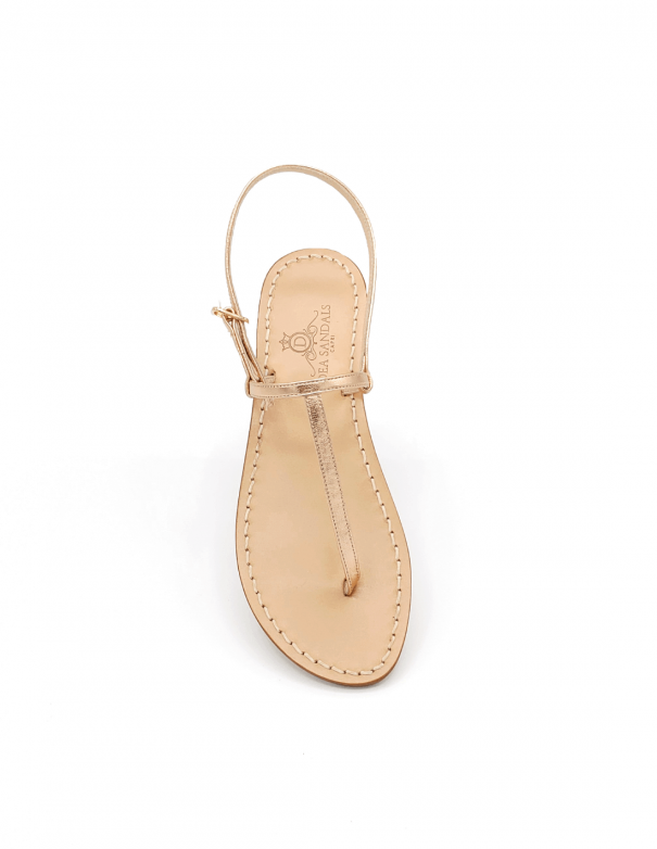Rose Gold Laminate Leather Capri Sandals