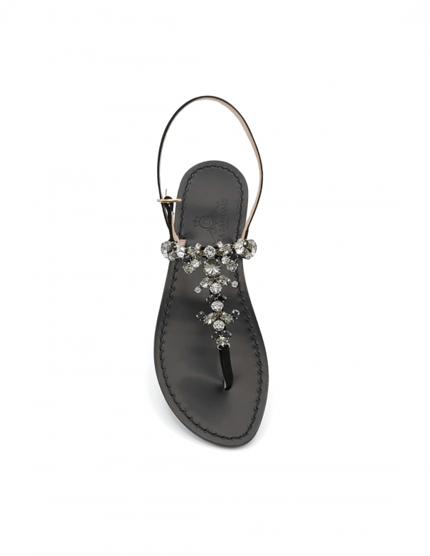 Scopolo Black Suede SN Jeweled Sandals