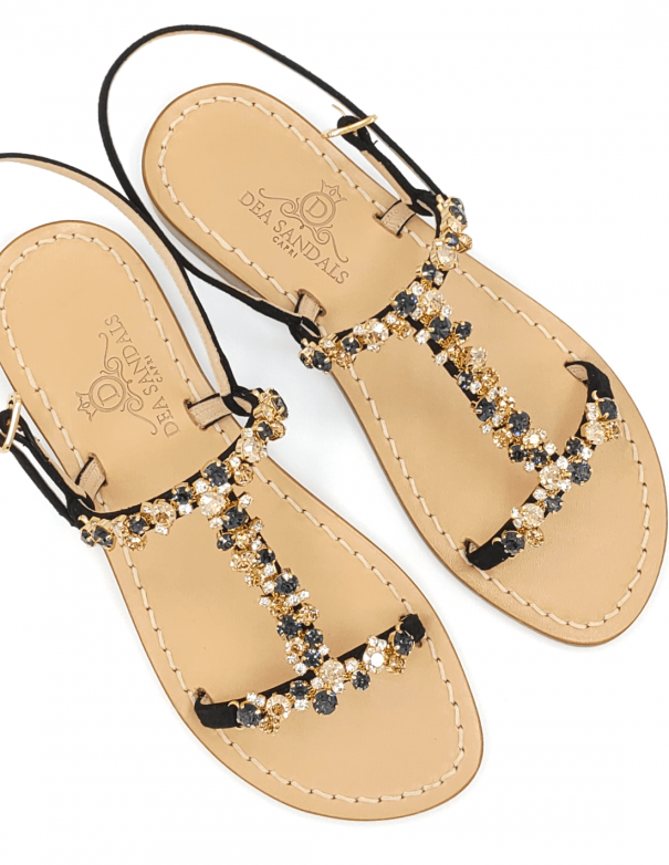 Capri Paradise H Black Gold sandals black suade straps
