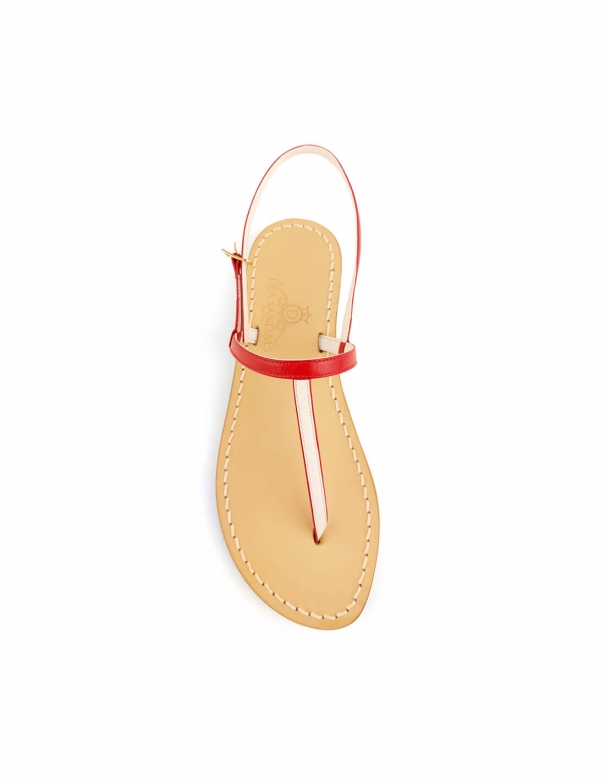 White and Red Leather Capri Sandals