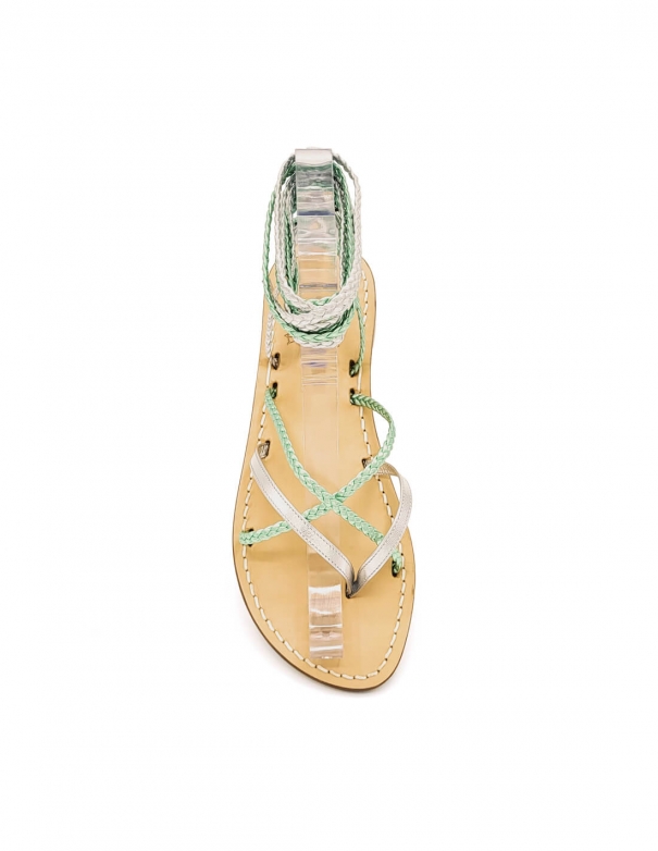 Silver Green Laminated Slave Sandals