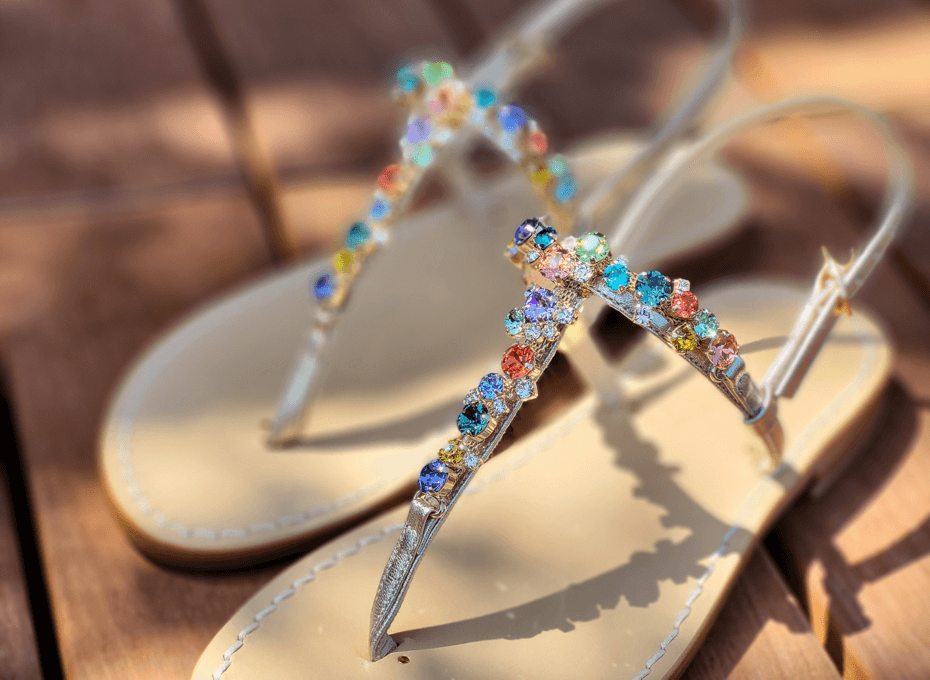 January leg gown Capri Sandals Jeweled Sandals Handmade sandals Dea Sandals Capri